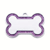 Silver pet ID tag with a bone shape, featuring purple glitter and a blank engraved area.