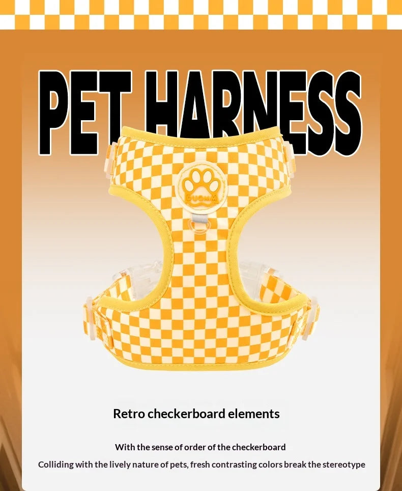 Checkered Nylon Dog Harness for Small Dogs with Leash