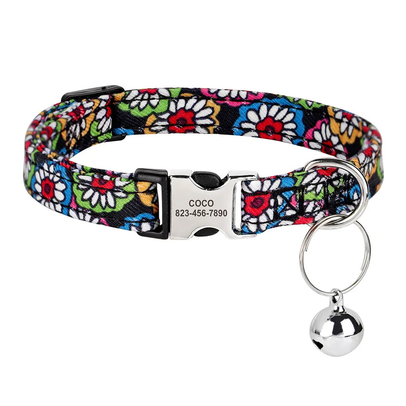 Personalisierte Katzenhalsband mit gedrucktem Design und graviertem ID-Anhänger