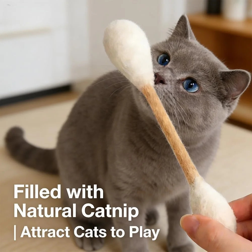 Cat Teaser Wand Set with Replacement Fleece Tops