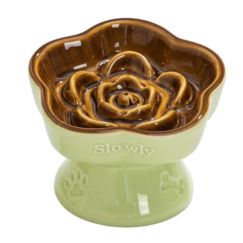 Elevated Ceramic Slow Feeder Bowl for Cats and Small Dogs