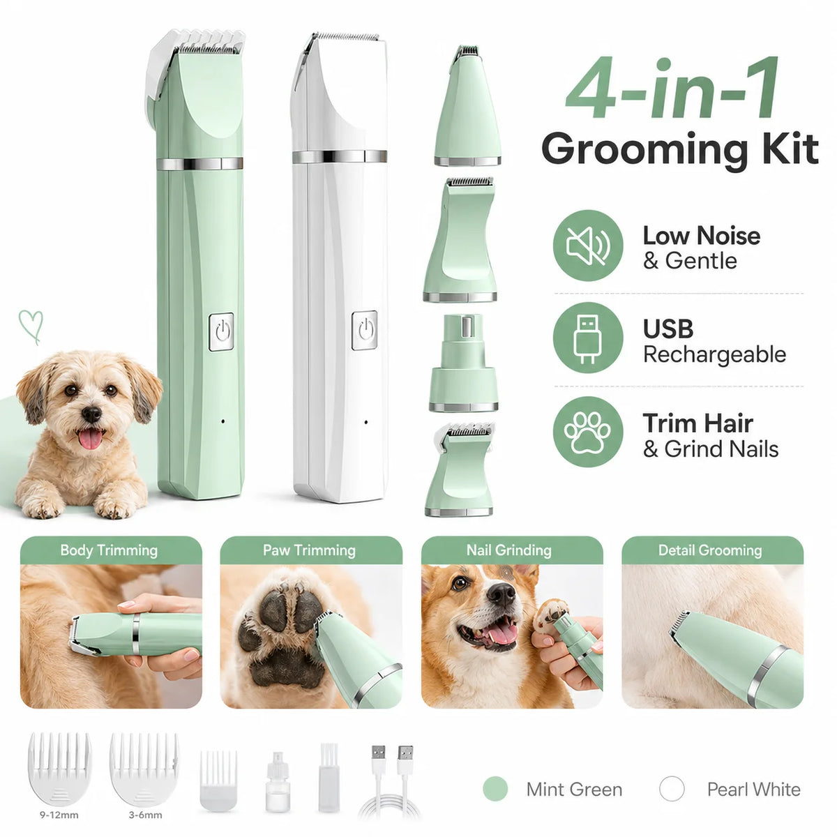 4-in-1 Rechargeable Pet Grooming Kit with Dual-Speed Ceramic Blade