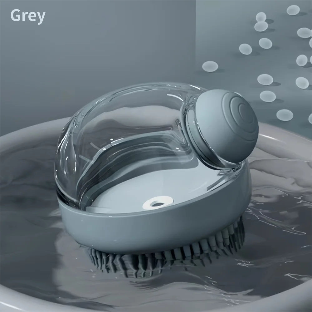 Pet Bath Brush with Soap Dispenser & Silicone Bristles