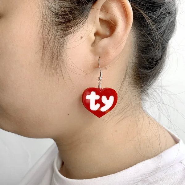 Acrylic Heart Drop Earrings with Letter Pendant