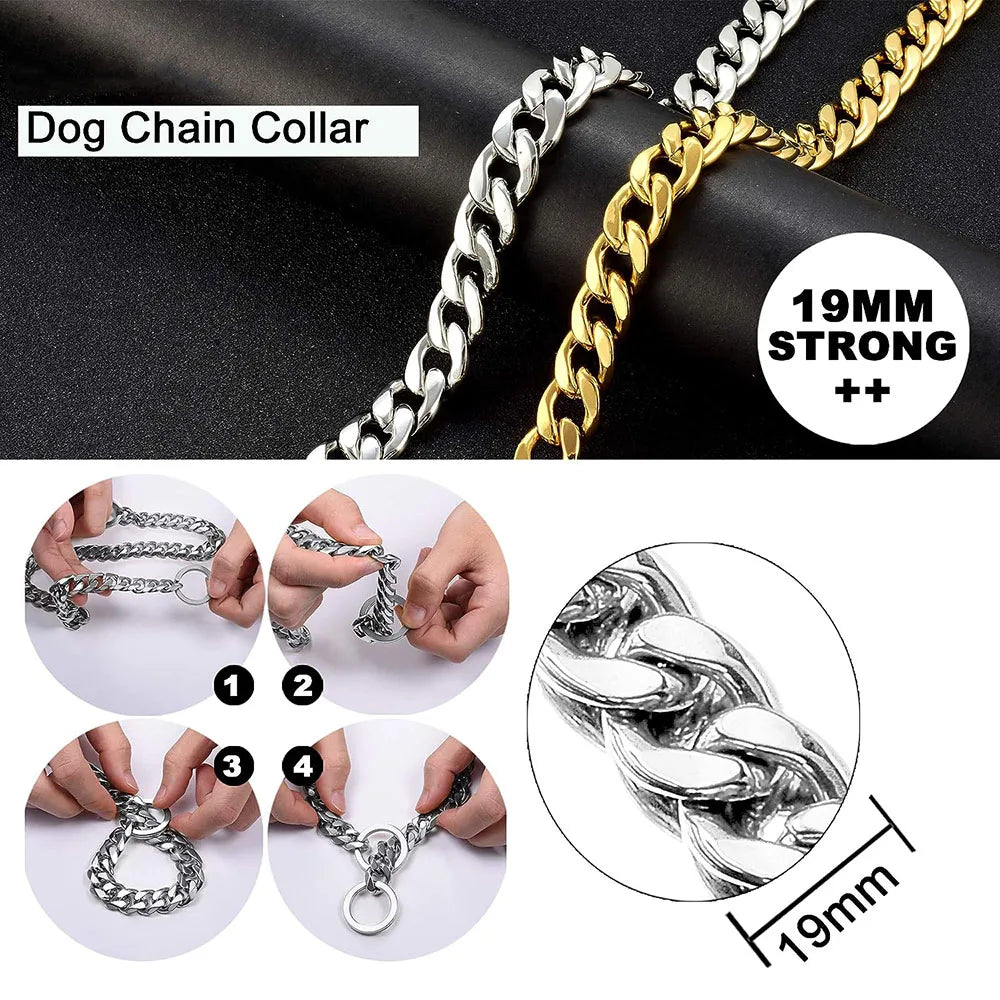 Polished Stainless Steel Slip Chain Dog Collar for Training and Walking