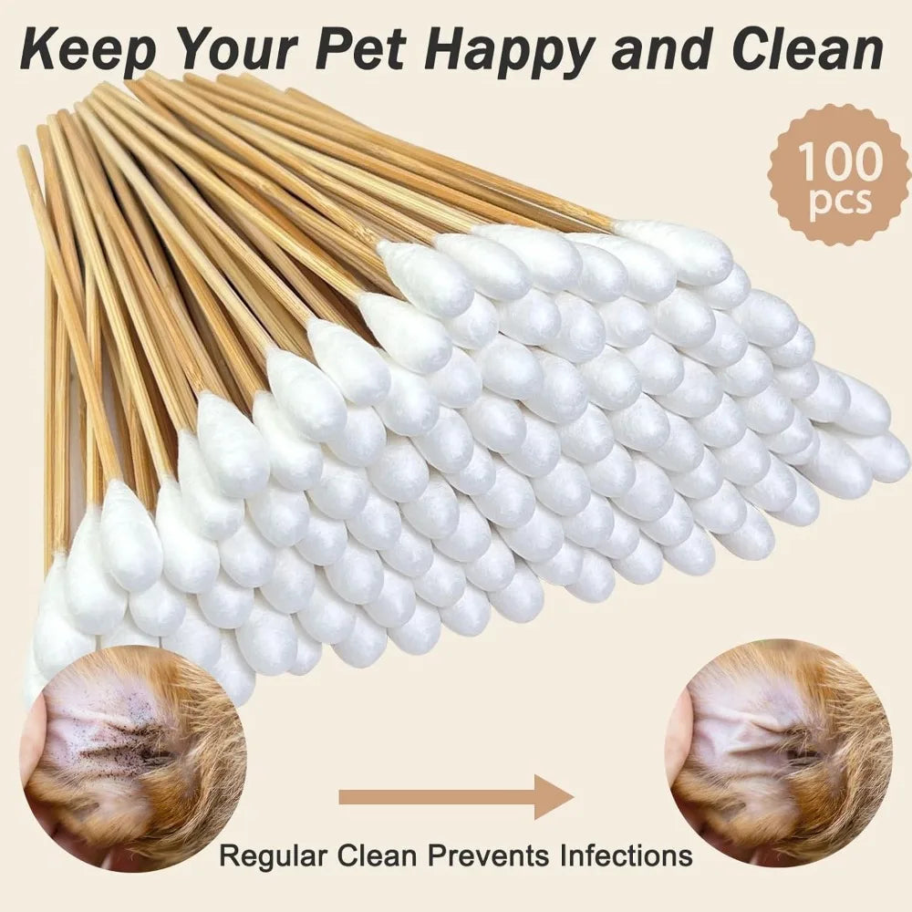 Extra-Long Double-Tipped Cotton Swabs for Pet Ear Care