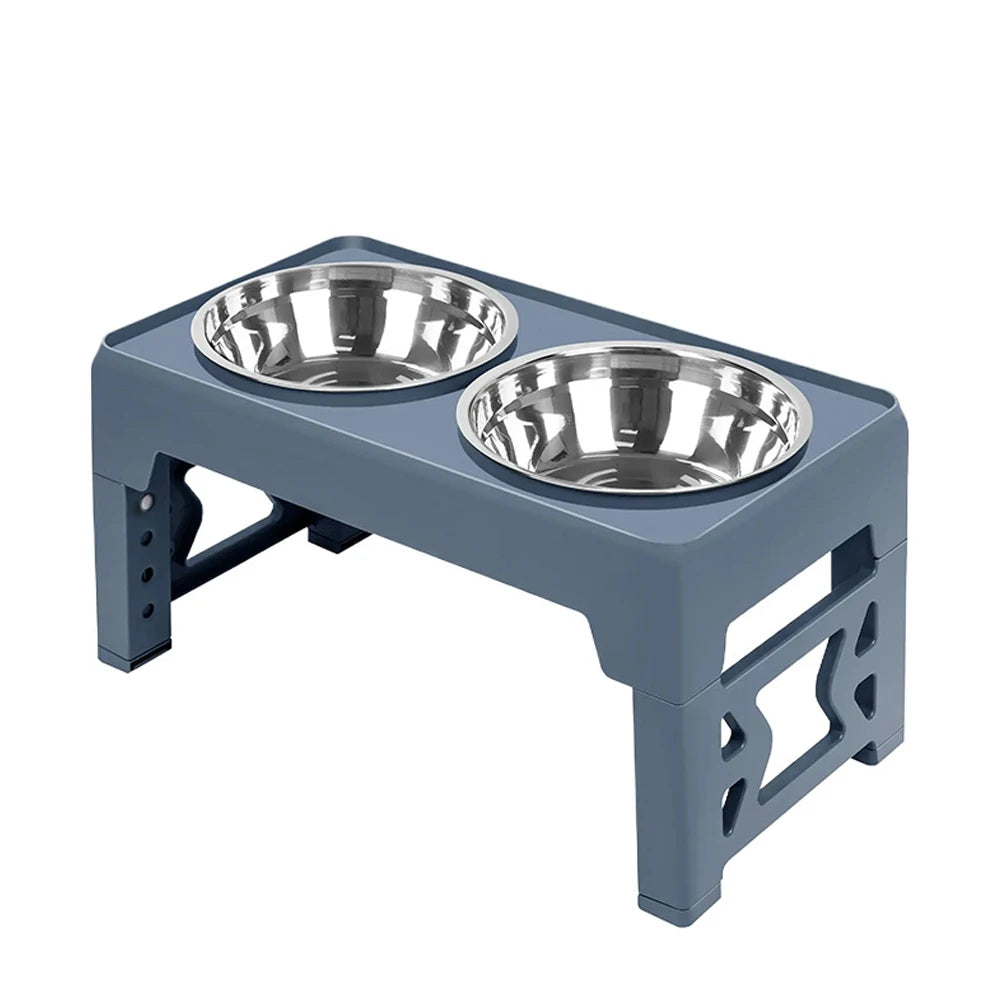 Adjustable Raised Dog Bowls with Stainless Steel Double Feeder