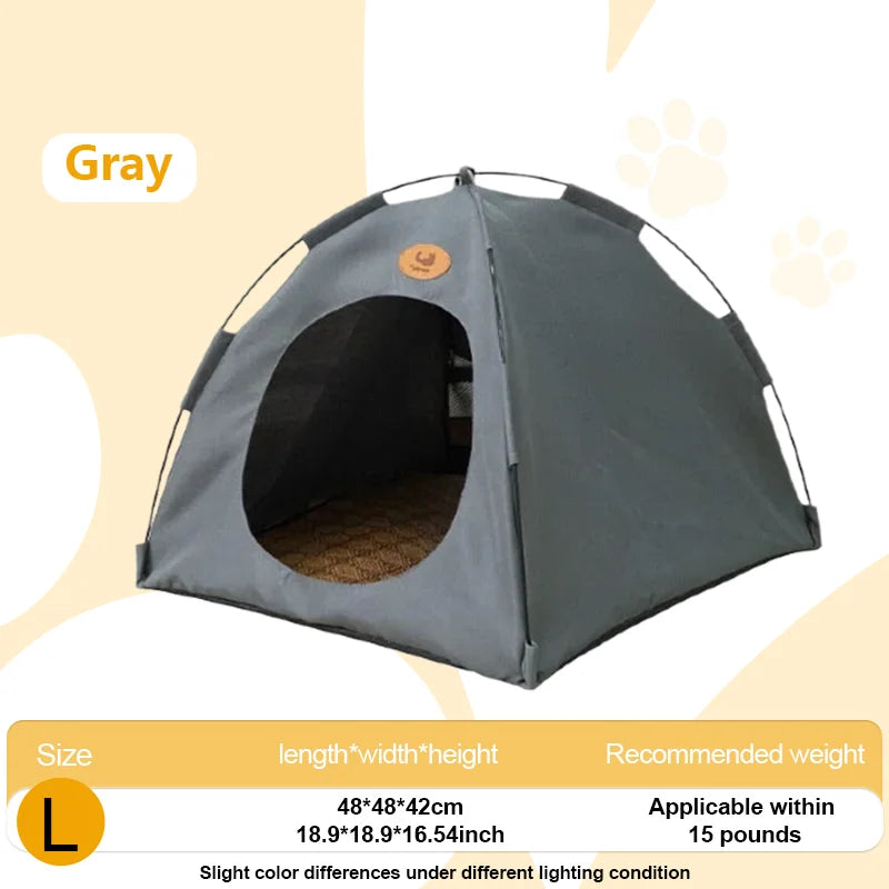 A gray breathable pet tent bed for cats and small dogs shown from the front view.