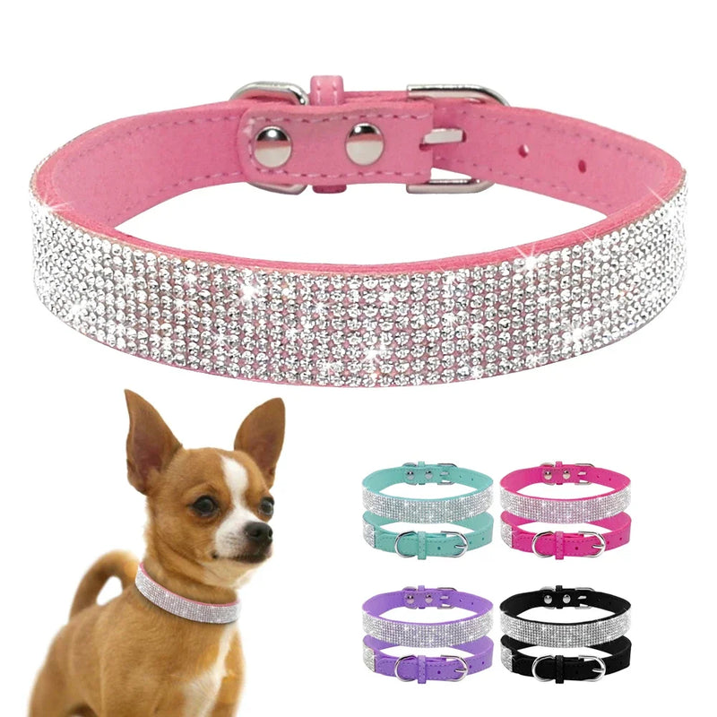 Kristall-Straß-Halsband aus Leder