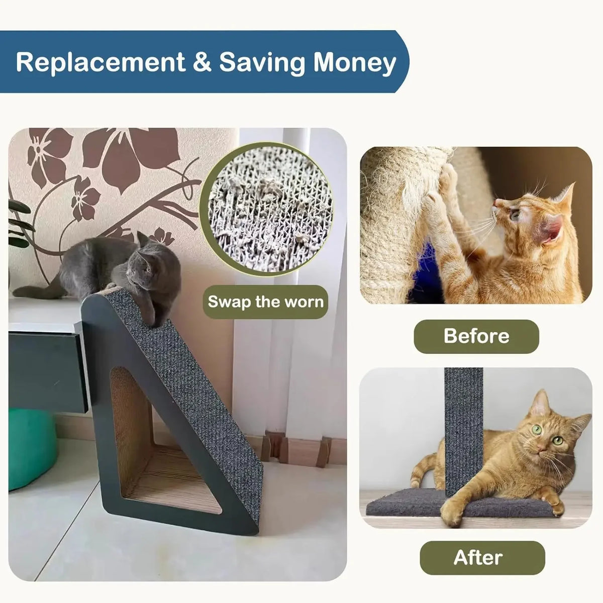 Self-Adhesive Trimmable Cat Scratching Mat for Furniture Protection