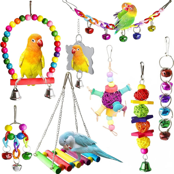 Bird and Parrot Swing Toy with Mirror and Bell