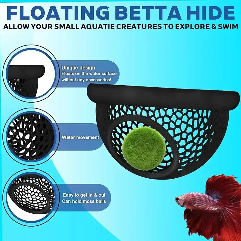 3-in-1 Floating Cave, Hammock, and Feeding Ring for Betta Fish and Shrimp