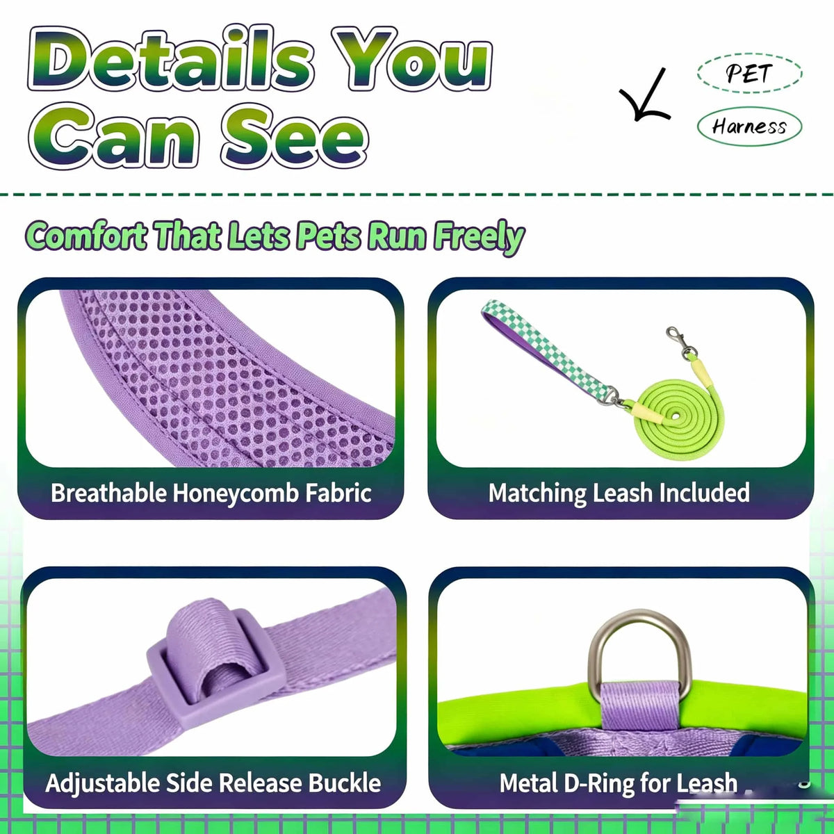Quick-Release No-Choke Dog Harness with Dual D-Rings