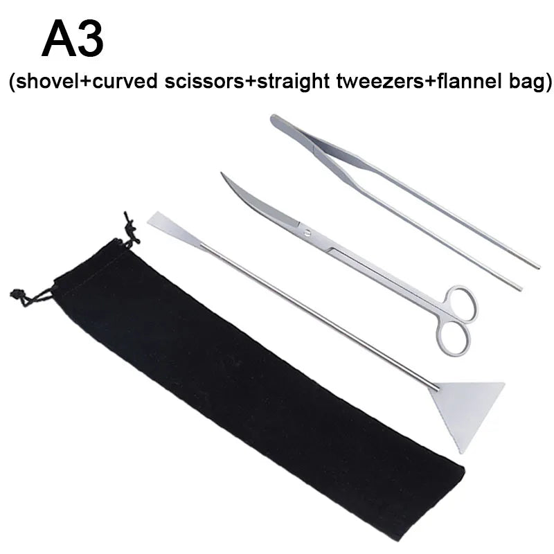 Stainless Steel Aquarium Tool Set with Scissors, Tweezers, and Shovel