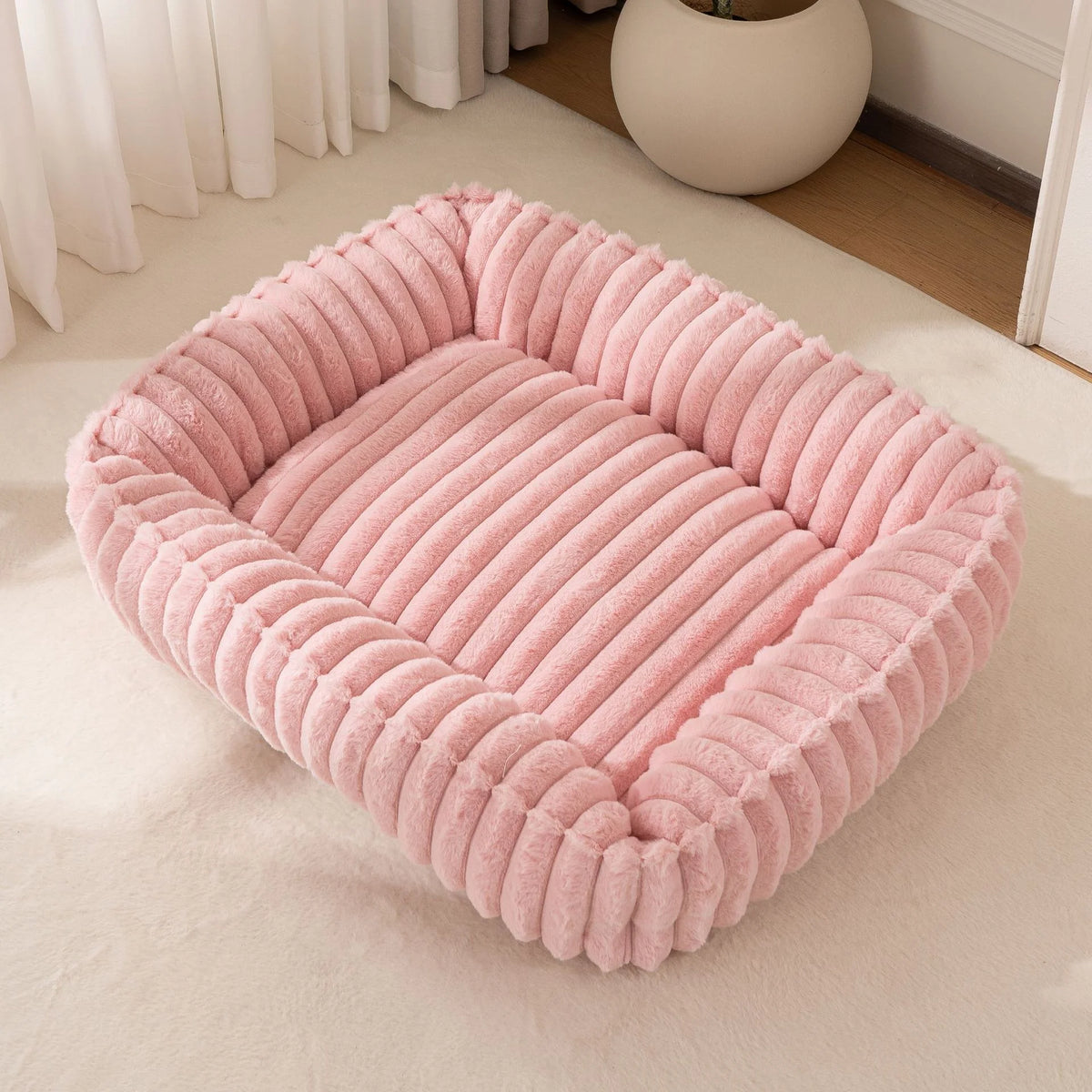 Cozy Rectangle Plush Pet Bed with Removable Cover