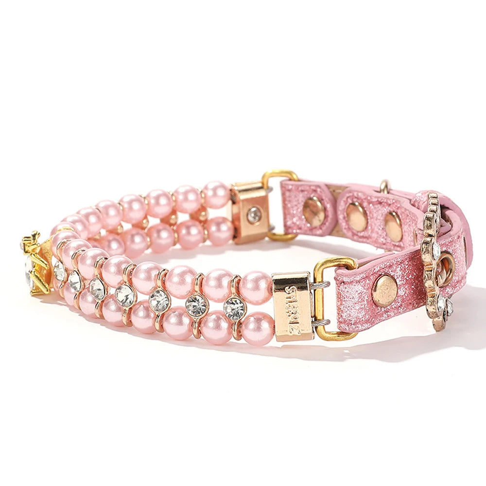 Pearl Crystal Pet Collar Necklace for Cats and Small Dogs