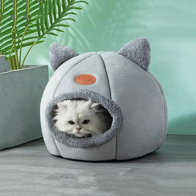 Cat Head-Shaped Cozy Cave Bed for Small to Medium Pets