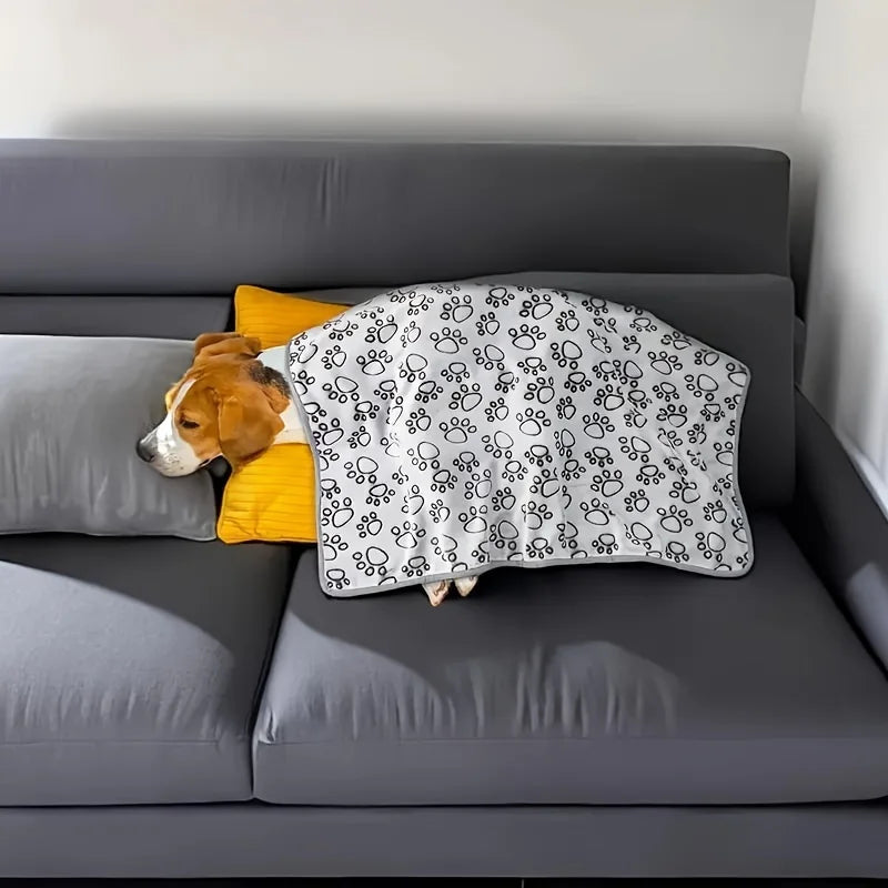 Cozy Flannel Pet Blanket with Paw Print Design