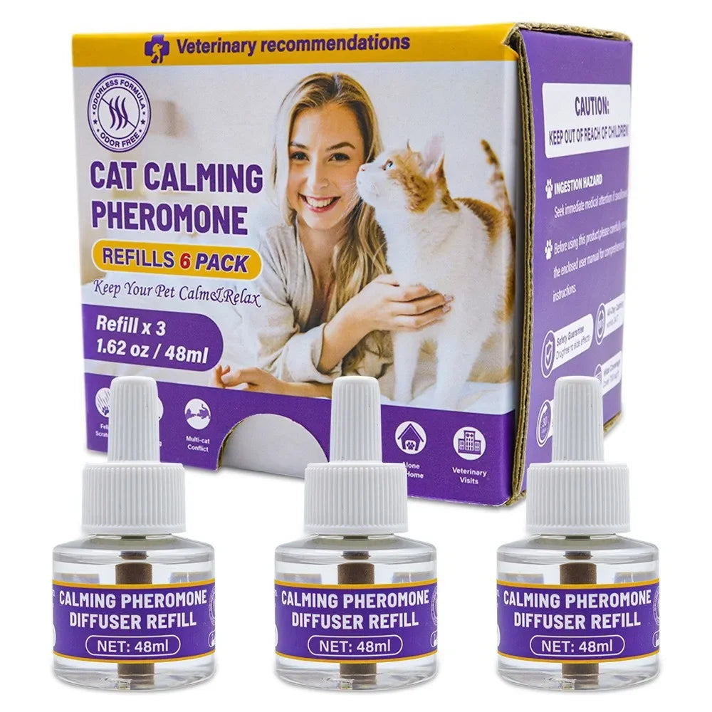Box and three refills of a cat calming pheromone diffuser for pets