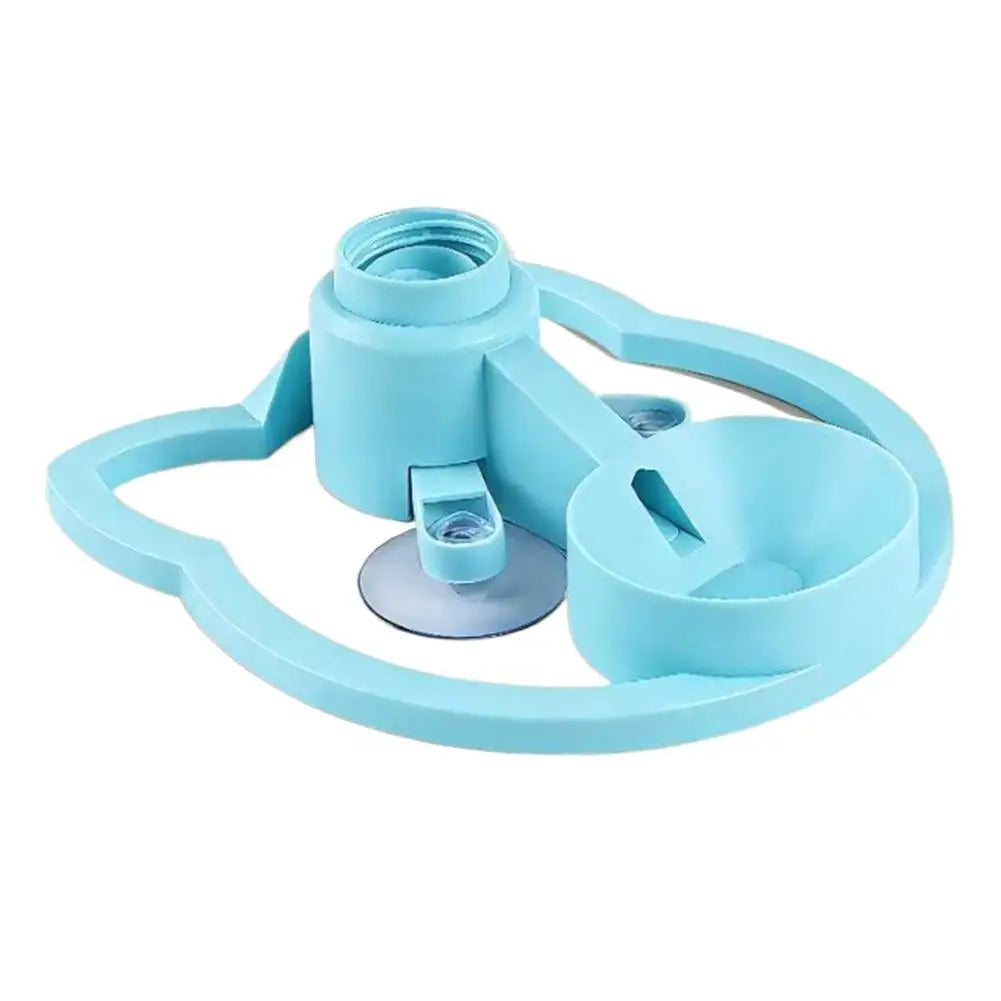 Light blue gravity cat water dispenser with a bowl and a feeding mechanism