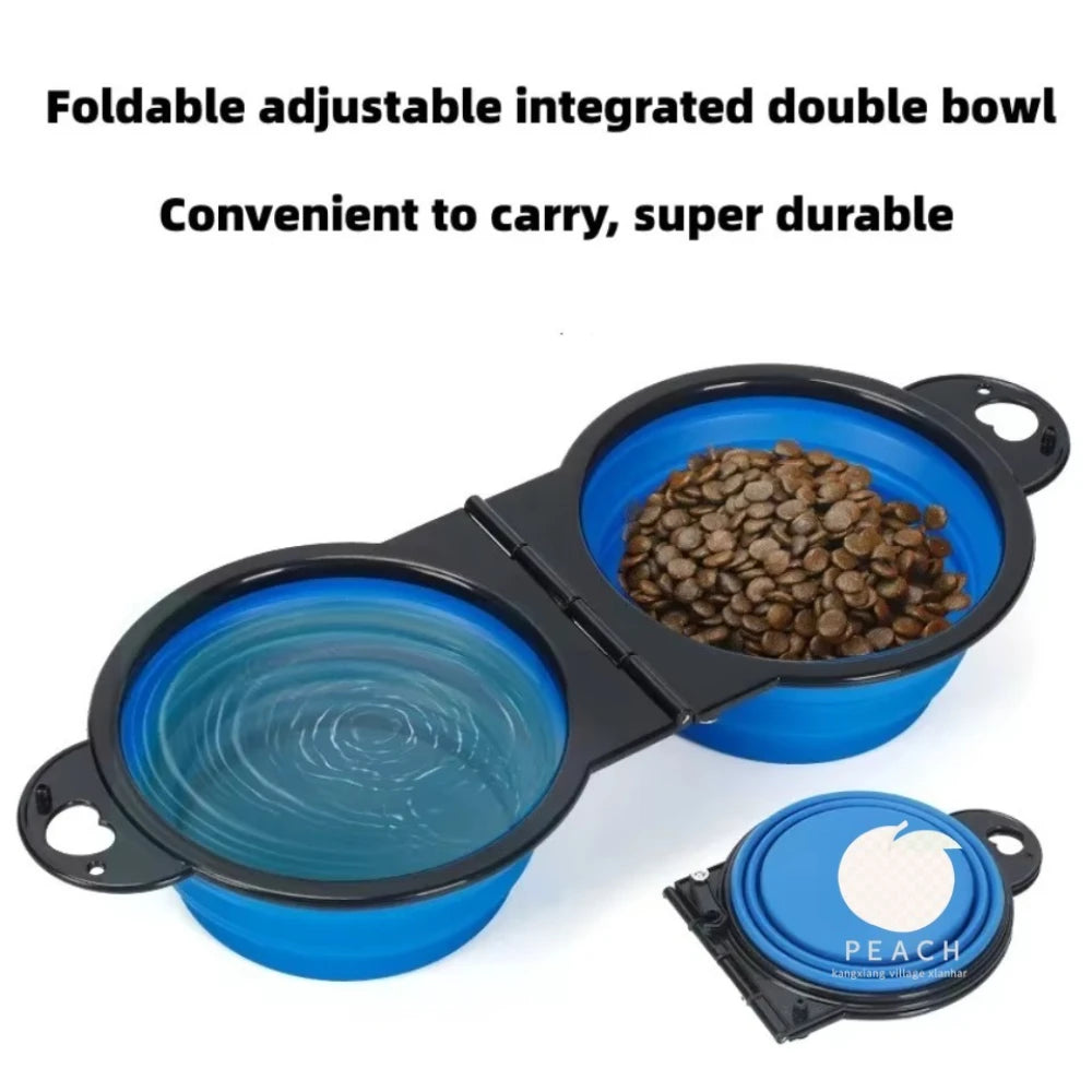 Bol double réglable pliable bleu et noir, conçu pour un transport pratique.