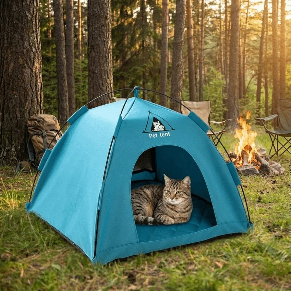 Breathable Pet Tent House with Foldable Design and Double-Sided Mat