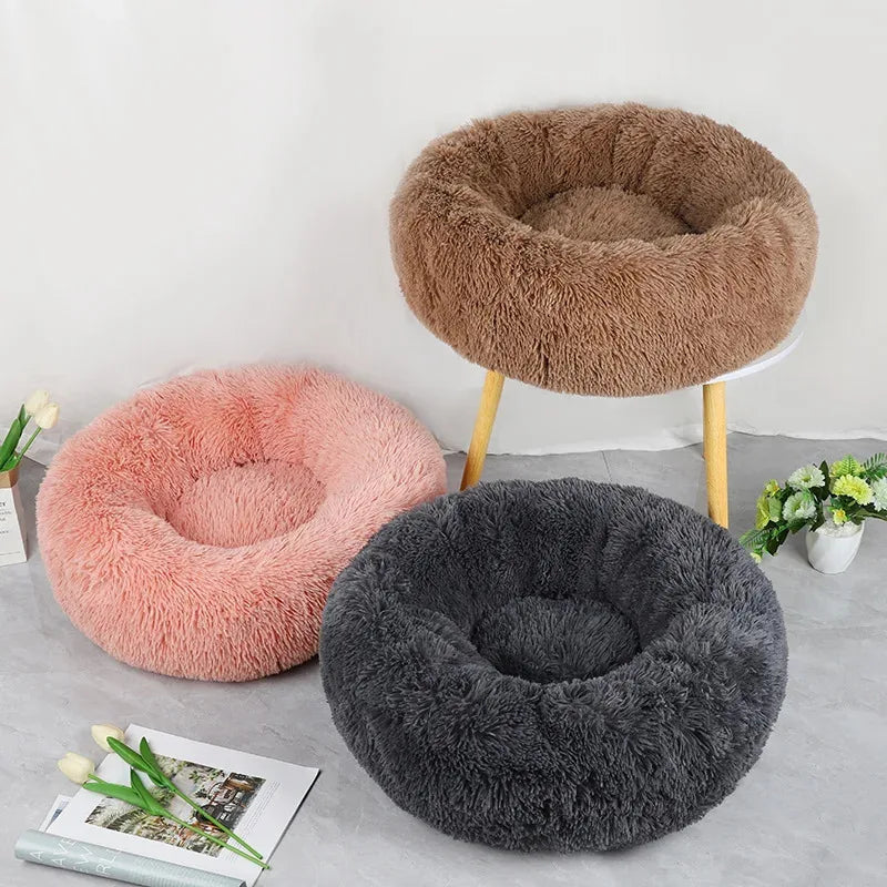 Cozy Plush Round Pet Bed with Detachable Washable Cover