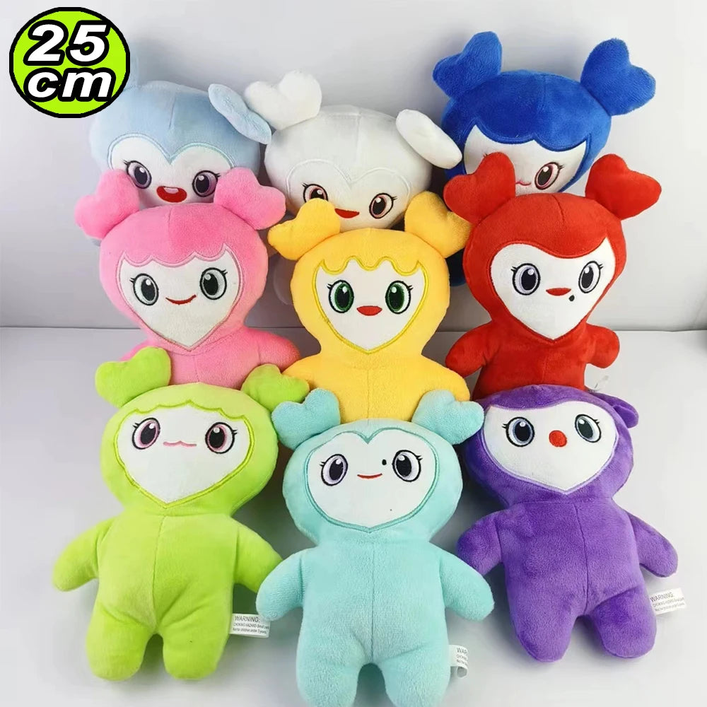 A collection of colorful kawaii plush toys in various shapes and colors.