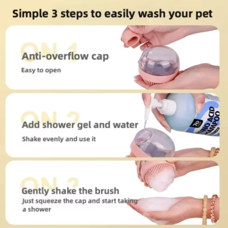 Soft Silicone Pet Bath Brush with Shampoo Dispenser