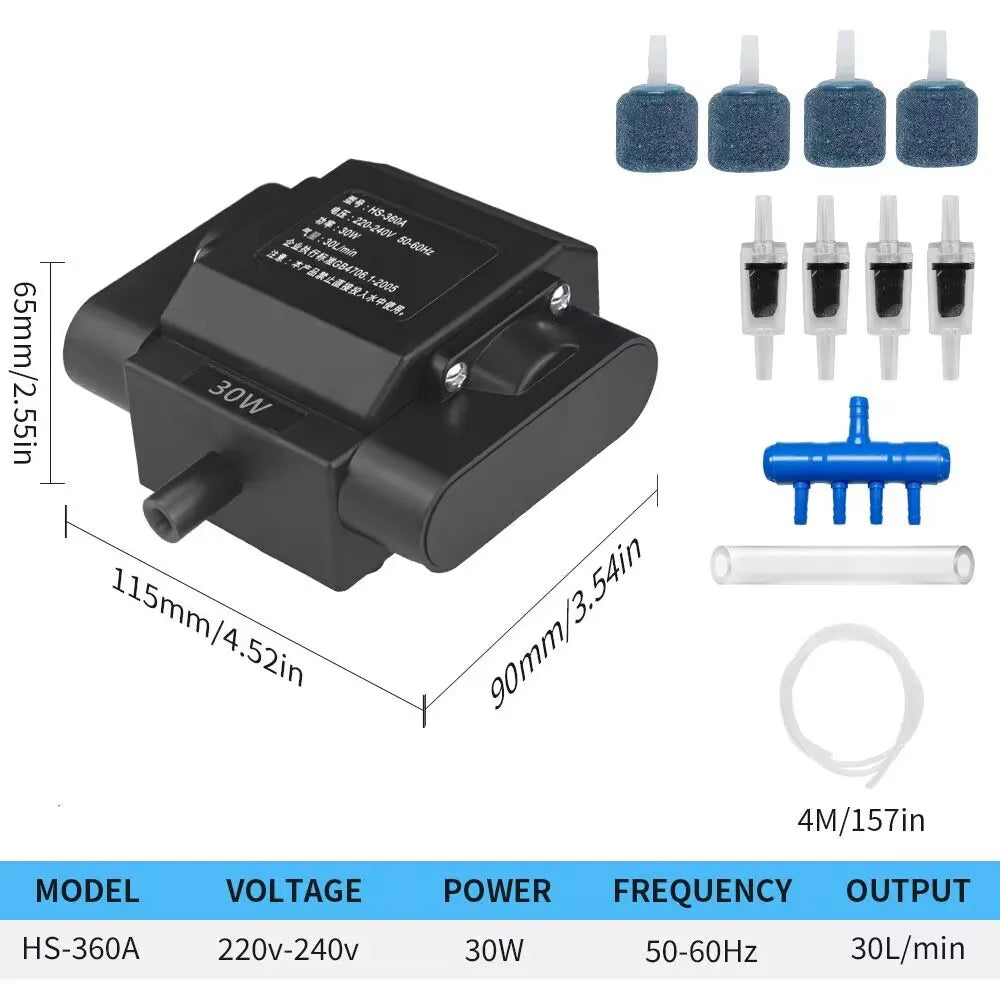 4-Outlet Aquarium Air Pump with Adjustable Oxygen Flow for Fish Tanks and Hydroponics