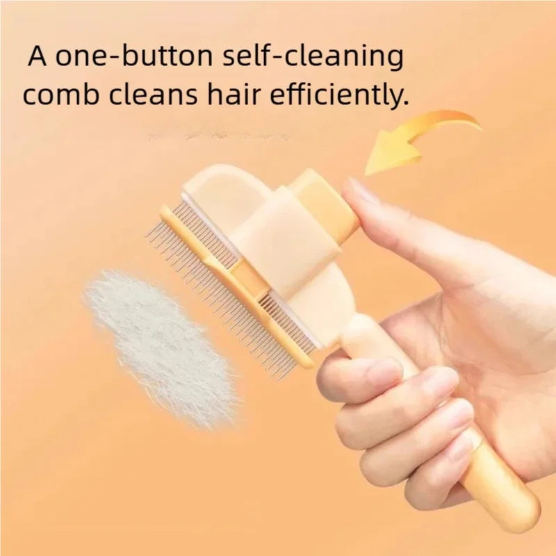 Self-Cleaning Pet Grooming Brush with One-Button Hair Release