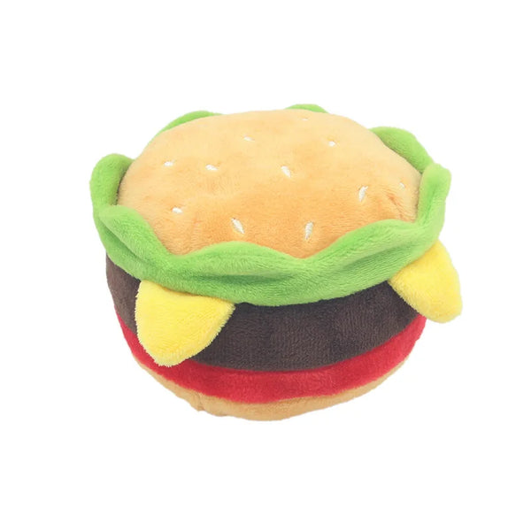 A plush toy set depicting a hamburger, fries, milkshake, and pizza.