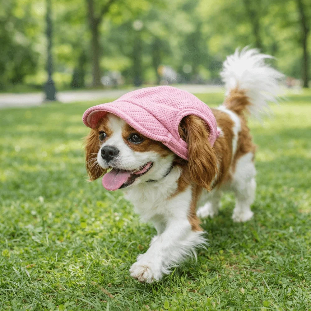 Breathable Pet Sun Hat with Ear Holes and Adjustable Strap