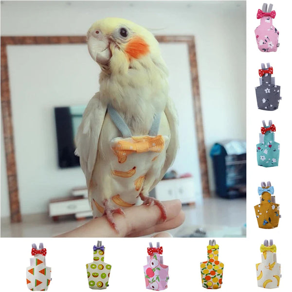 Parrot Diaper With Bowtie - Colorful Flight Suit for Birds