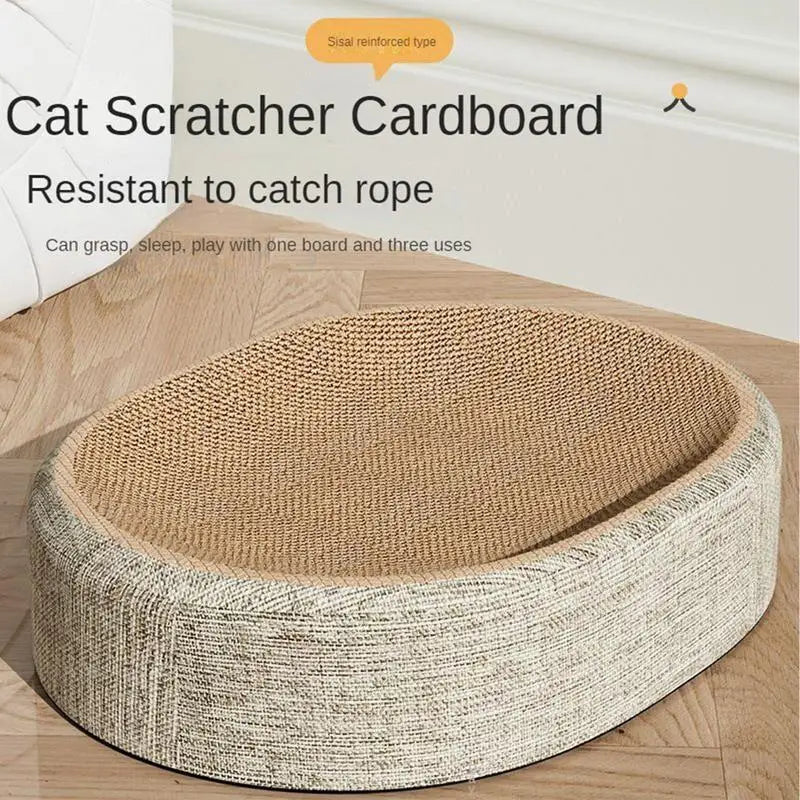 A beige cat scratcher cardboard board with a woven texture, designed for cats to scratch and lounge.
