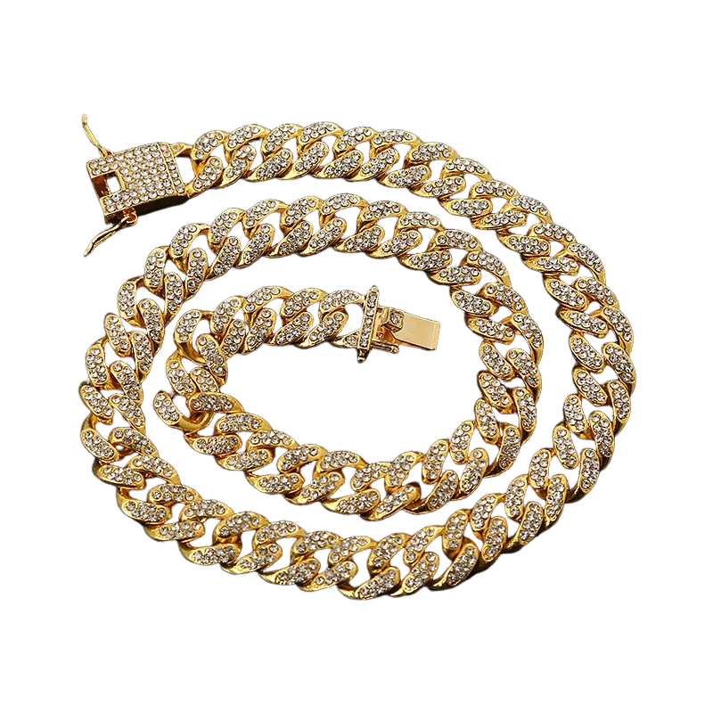 Dicke, goldfarbene Kette im Cuban-Stil als Halsband für Haustiere mit strukturiertem Glieddesign
