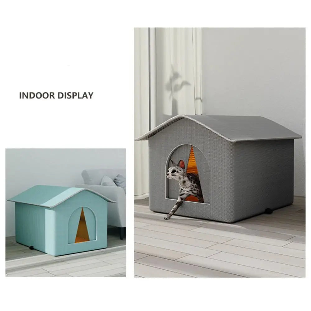 Foldable Waterproof Insulated Cat House with Thermal Lining