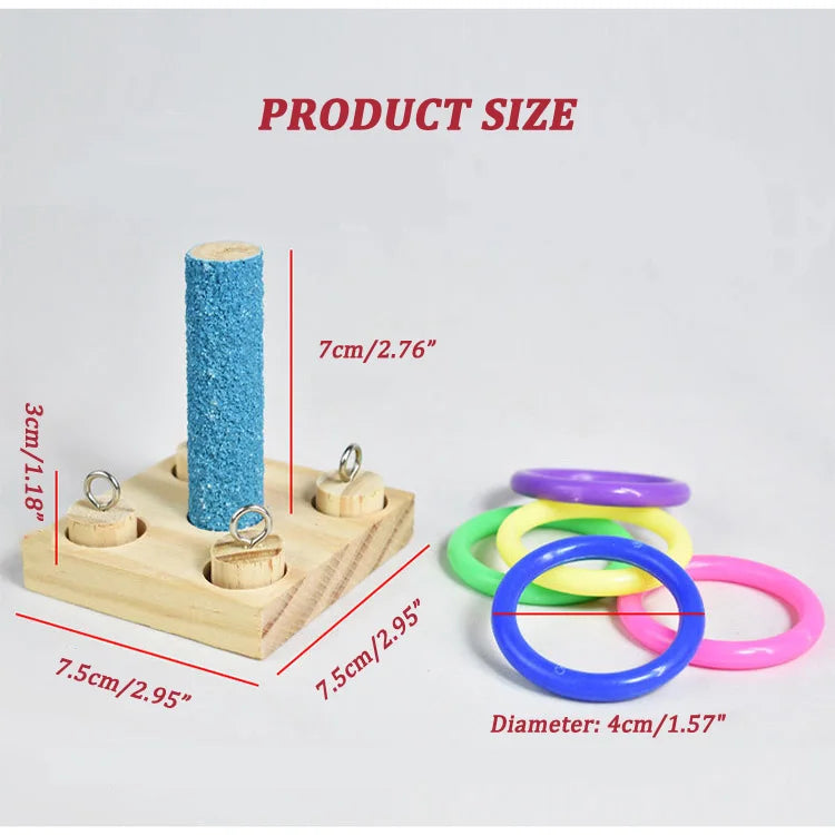 Bird Training Toys Set: Wooden Block Puzzle and Rings for Parrots