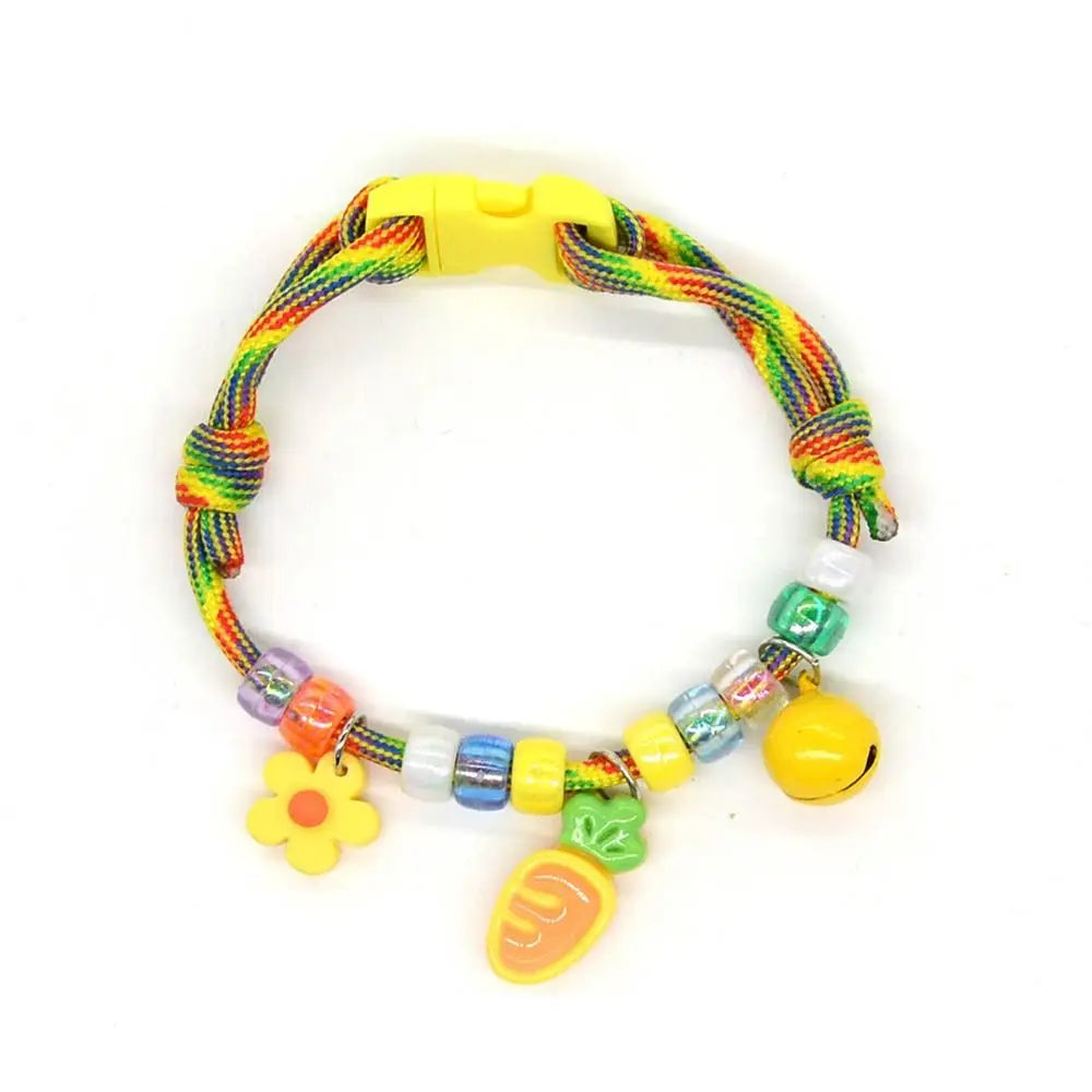 Colorful braided pet collar with a yellow bell for cats and small dogs