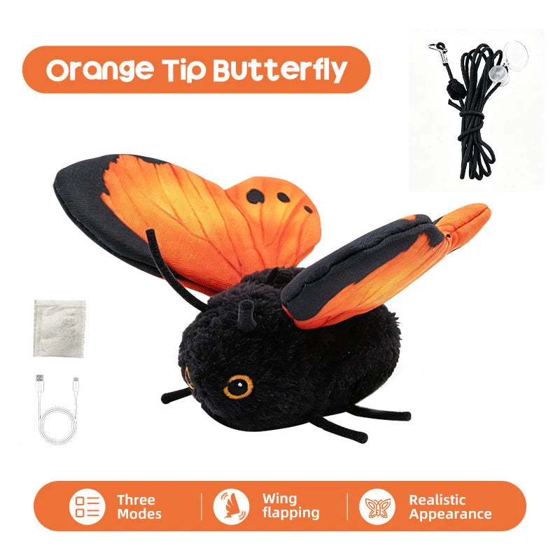 Orange Tip Butterfly cat toy featuring three modes and realistic wing flapping appearance