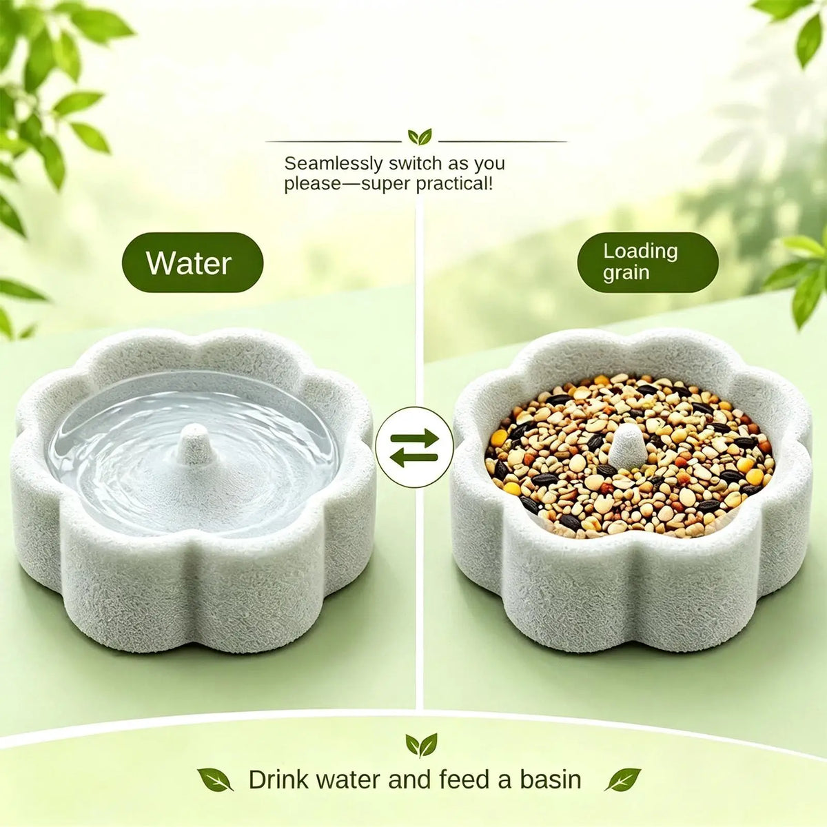 Natural Pumice Bird Feeding Bowl with Anti-Spill Design