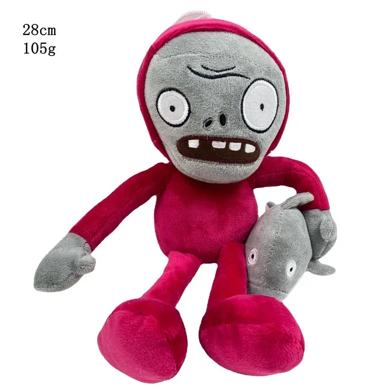 A plush toy of the Plants vs. Zombies Gargantuar in a gray and magenta color scheme.