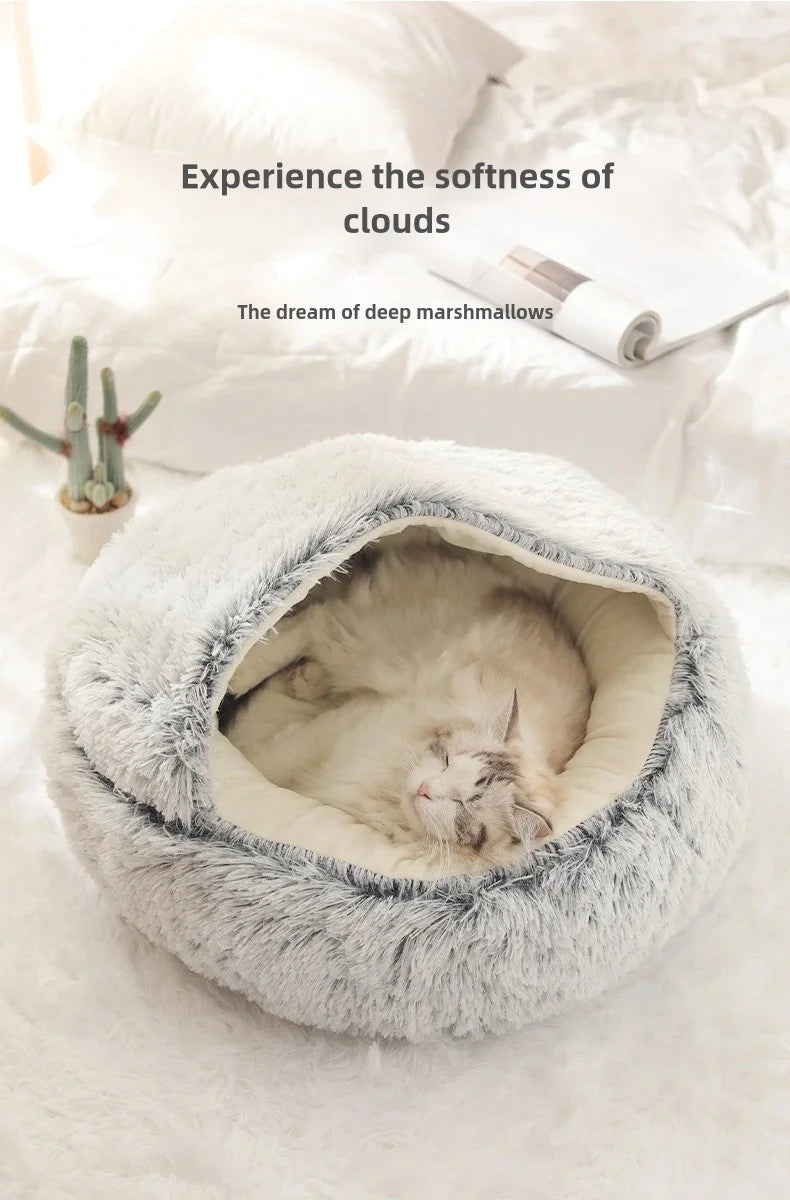 Lit Semi-Ouvert en Peluche pour Chats et Chiens