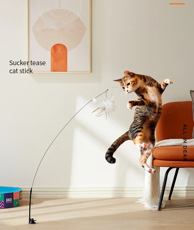Jouet Interactif pour Chat avec Plumes et Baguette
