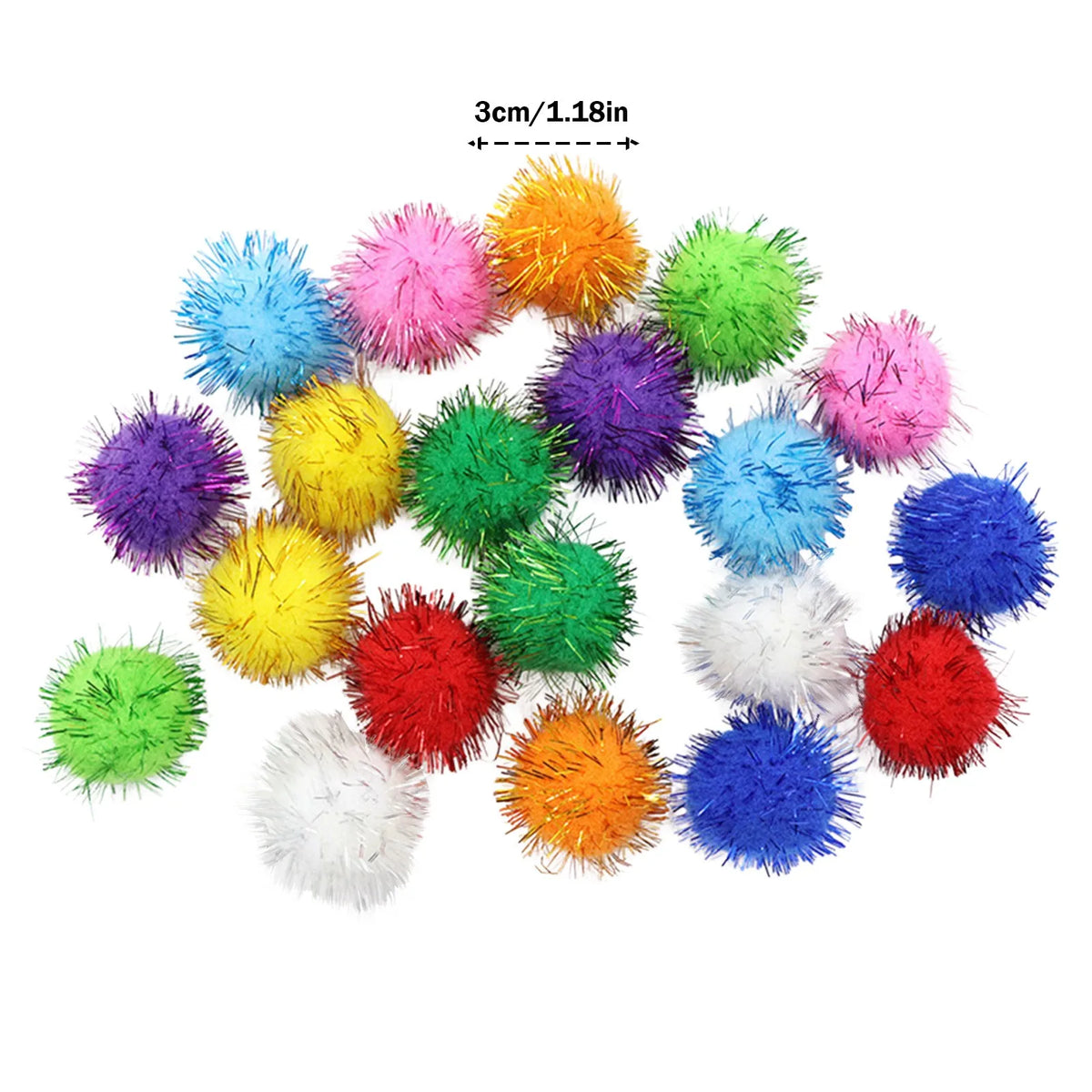 A collection of 20 colorful crinkle pet balls in various shades including pink, yellow, green, purple, and blue.