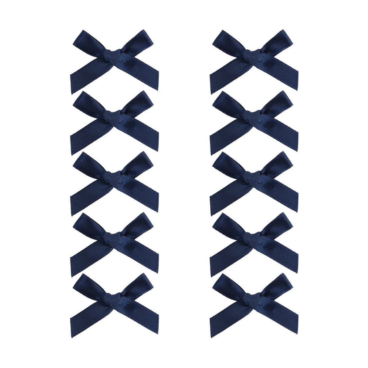 A pair of dark blue ribbon bow hair clips for girls.