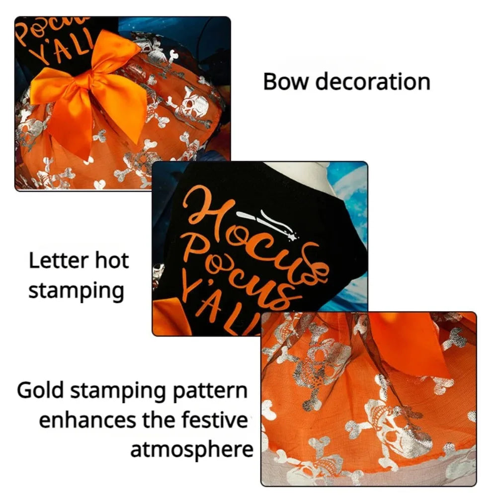 Spooky Pet Princess Costume with Skull Print and Tulle Skirt