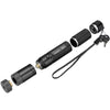 A black portable laser pointer training torch with a flexible cable and multiple tips.