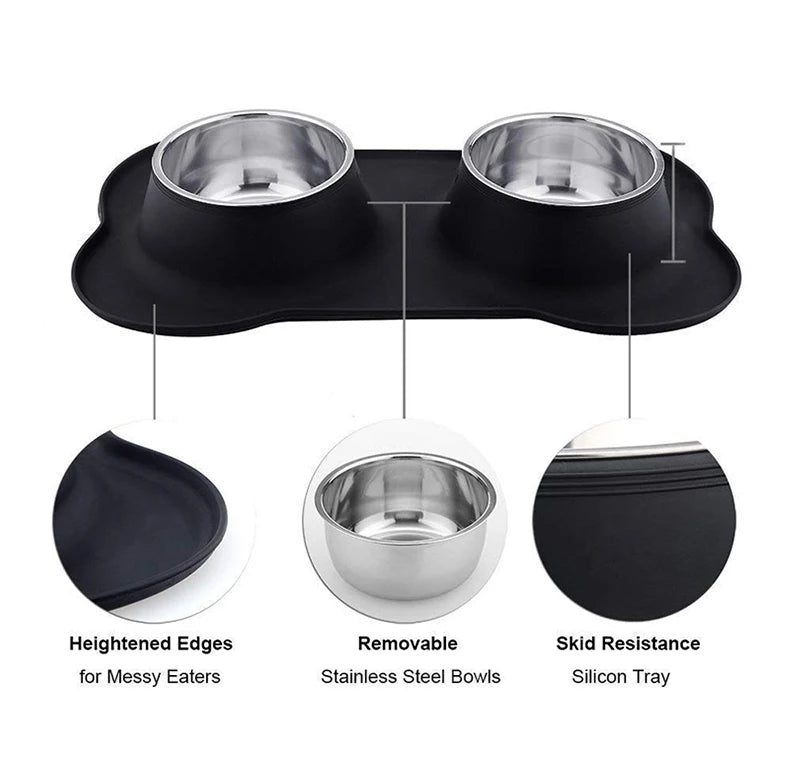 Double Dog Bowl Set with Anti-Slip Silicone Mat