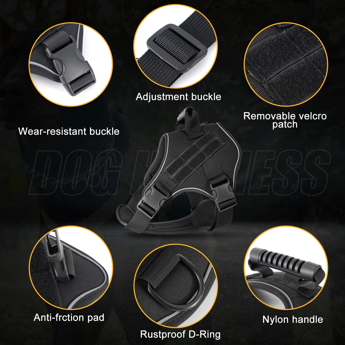 Tactical Dog Harness with Reflective Strips for Training and Outdoor Adventures
